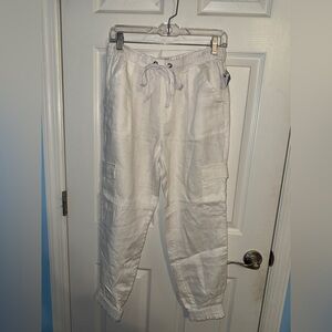 Nicole Miller White Cropped Cargo Jogger Pants